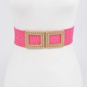 Big Metal Buckle Faux Straw Stretch Belt